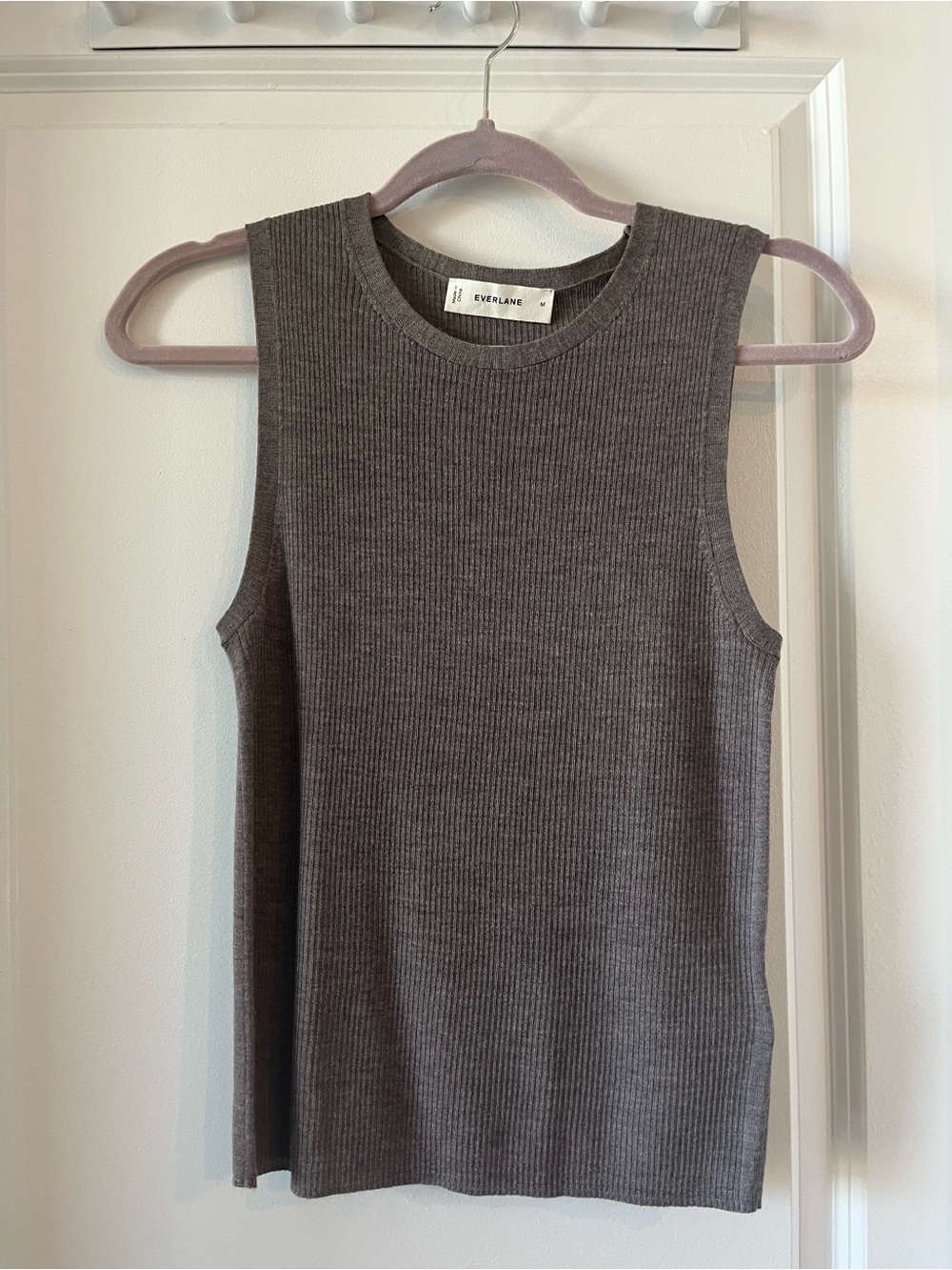Everlane Ultrasoft Merino Ribbed Sleeveless Tank Top Heather Cocoa Size M